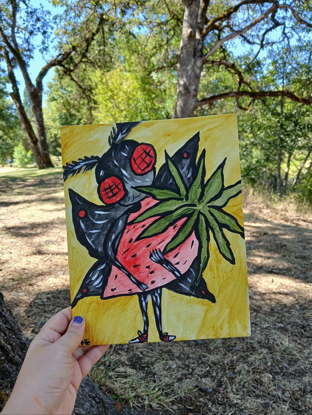 Mothman Eating Strawberry Painting